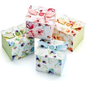 Small Floral Gift Boxes with Ribbons (20 Pack) 4 x 3.2 Cute Flower Decorative Mini Treat Boxes, Printed Spring Wildflower, Pretty Tea Party Favors, Diwali, Candy, Mithai Indian Sweets, Bulk, Empty
