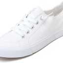 Obtaom Women's Play Fashion Sneaker White Color Washed and Leopard Canvas Slip on Shoes (Size 6)