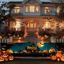 2 x 118x20 Inch Halloween Yard Decorations Outdoor Pumpkin Banner Haunted Castle Scene Happy Halloween Sign Bat Moon Backdrop for Fence Porch Garden Wall Party Seasonal Decor