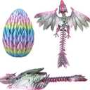 2 x Dynamic 3D Printed Dragon Eggs with Dragon Inside，Wings Movable Feathered Wyvern,Full Articulated Crystal Flying Fidget Archaeoptera Animals Toy