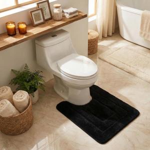GRANNY SAYS Bathroom Toilet Rugs U Shaped, Bath Mats for Bath, Bathroom Rugs Non Slip Washable, Absorbent Microfiber Toilet Mat, Soft Plush Shaggy Bath Carpet, 20" x 24", Black