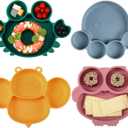 Maxdot 4 Pcs Silicone Baby Plates Toddler Suction Plates Divided Baby Dishes Cute Animal Kids Plates for Toddlers Baby Feeding Eating Supplies, Microwave and Dishwasher Safe (Multi Colors,Cute)