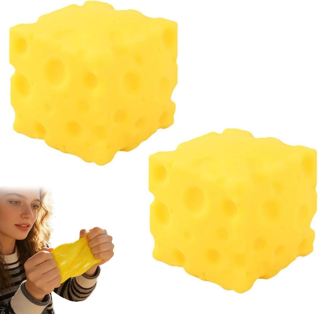 2Pack Cheese Squishy Toy - Super Soft Stretchy Stress Ball, Sensory Fidget Toy for Kids & Adults, Anxiety Relief Desk Decor, Funny Food Theme Easter Gift for Stress Relief