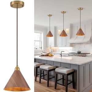 Ecoillumix 3 Pack Pendant Lights Kitchen Island, 8.3” Small Wood Pendant Light, Adjustable Height Hanging Light Fixtures, Kitchen Island Lights for Dining Room, Bedroom, Hallway, Bar (Walnut)