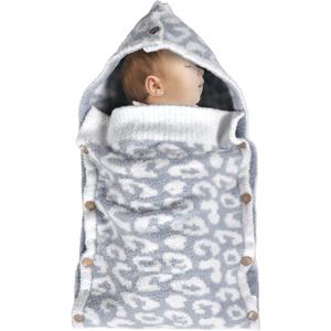 JOOJA Newborn Baby Swaddle Blanket for Boys Girls Essential for Infants 0-6 Months Receiving Blankets Knit Sleeping Bag Stroller Wrap Shower Gift Grey Cheetah