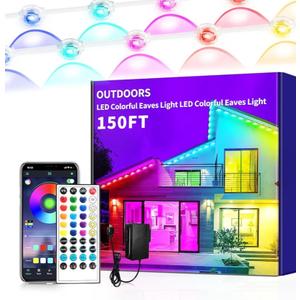 150ft Permanent Outdoor Light,RGB Eaves Lights,DIY Scene Modes IP68 Waterproof Outdoor Under Eave Lighting,led Lights for Decor,Garden Decor,House,Party