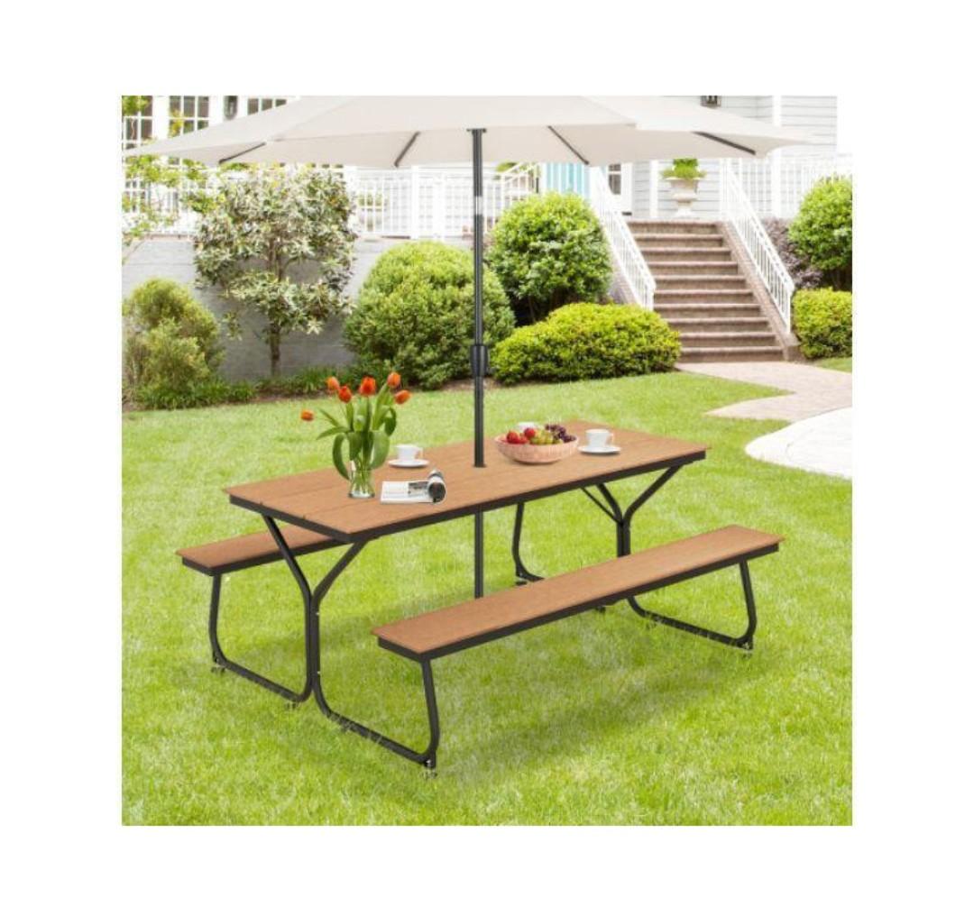 6 ft. Outdoor Picnic Table Bench Set for 6-8 People, Brown (Only Frame)