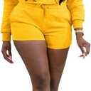 TOPSRANI Womens Two Piece Outfits Bodycon Tracksuit Sweatsuits Hoodie Solid Jogger Biker Workout Lounge Long Sleeve Pant Sets (Yellow, S)