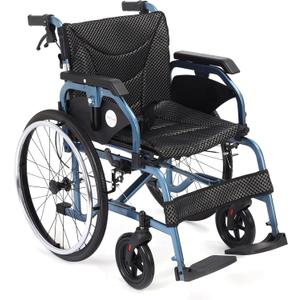 Foldable Lightweight Wheelchair with Handbrakes, Adult Transport Wheelchair, Weighs Only 30 lbs, Flip Up & Height Adjust Armrest (22" Rear Wheel)