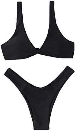 Verdusa Women's Twist Front Bikini Set High Cut Thong Tied Back Two Piece Swimsuit M