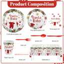 MEHOFOND 193pcs Winter Santa Baby Shower Party Decorations, Christmas Baby Shower Paper Plates Napkins and Cups, Santa Baby Tablecloth, Snowflake Xmas Party Supplies, Serve 24