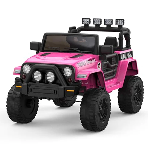 GARVEE 12V Kids Ride On Truck Car w/Parent Remote Control, Spring Suspension, Led Lights,3 Speed Adjustable, Kids Gift for Boys and Girls - Rose