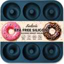 Large Silicone Donut Pan for Baking, 9 Cavity Non-Stick Food Grade Silicone Donut Molds, Doughnut Pan and Bagel Pans for Baking & Kitchen, BPA Free 11.2 x 11.1 Inches, Dishwasher Safe - Blue
