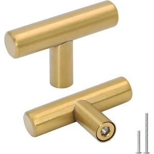 goldenwarm 10pack Brushed Brass Drawer Knobs Modern Kitchen Door Knob Cabinet T Bar Handle Pull Brushed Brass Overall Length 50mm 2in (Single Hole)