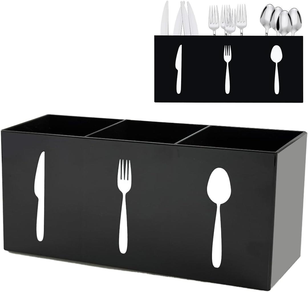 Silverware Organizer Countertop,Acrylic Small Silverware Caddy for Countertop,Knife Fork and Spoon Organizer for Kitchen Storage,Cabinet and Dining Room(Black)