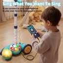 Kids Karaoke Microphone with Stand-Adjustable Height,Singing Toys Gifts for 3 4 5 6 7 8 Year Old Girls Boys,4 Drum Sound Effects & 12 Dance Songs,Flashing Stage Lights,Compatible with Smartphone/MP3