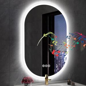 24x36 Oval LED Bathroom Mirror with Lights, Anti-Fog, Bluetooth Speaker, 3 Colors Temperature & Dimmable, Lighted Mirrors for Bathroom Wall with Memory Function, Waterproof, Shatter-Proof (36"L x 24"W, Silver-1 Pack)