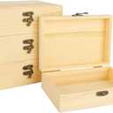 Acrux7 4 Pack Unfinished Wood Boxes, 7.2 Inch Unpainted Wooden Box with Hinged Lid, Small Plain Pine Wood Storage Boxes for Crafts, DIY, Jewelry, Keepsake (7.2x5x2.5 Inch)