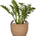 GIB Round Wicker Woven Seagrass Storage Baskets with Leather Handles Set of 3, Natural Decorative Braided Rope Wicker Baskets Bins for Shelves Blankets Organizing, 13", 12" & 11"