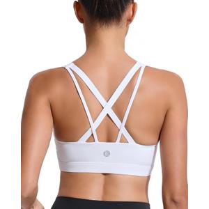 RUNNING GIRL Sports Bras for Women,Y-Back Medium Support Workout Sports Bra Padded Racerback Supportive Bras Push up (White, L)