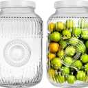 Amzcku 2 Pack 1 Gallon Glass Jar with Lid Wide Mouth, Large Mason Jar with Airtight Screw Lid and Handle, Glass storage containers, Cookie, Candy, Kombucha and fermention