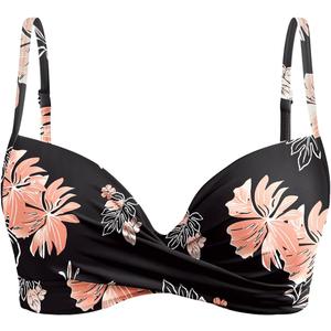Aqua Eve Women Underwire Bikini Top Only - 2025 Push Up Swim Top Padded Bra Swimsuit (XX-Large, Black Floral)