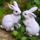 1 Pair Garden Statues Bunny Decor Resin Rabbit Figurine Cute Fairy Garden Decor Outdoor Statues for Patio Yard Porch Balcony Gifts for Women Mom Grandma White (Smill)