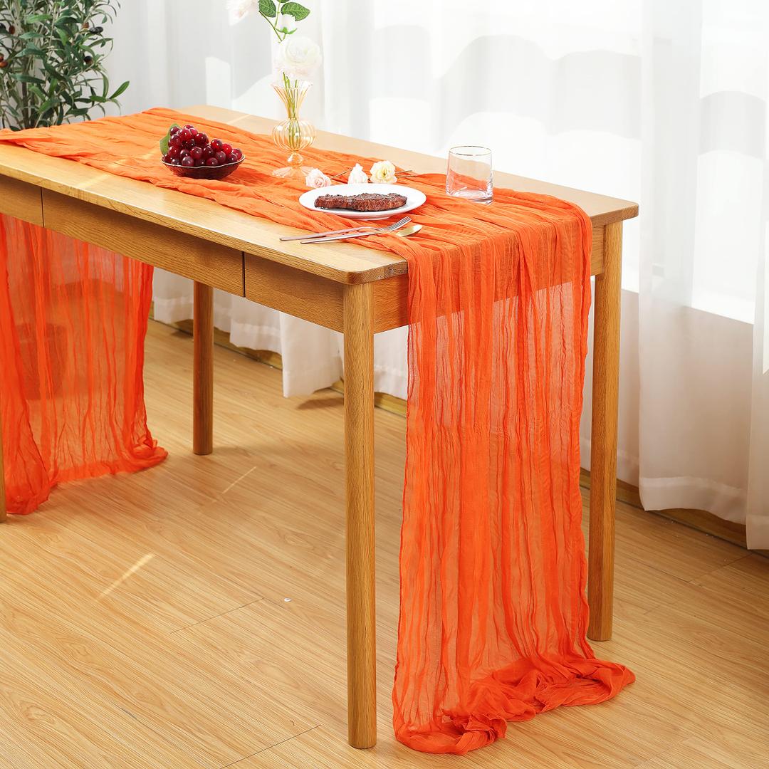 Orange Cheesecloth Table Runner 20 x 120 inch Gauze Table Runners 10 FT Long,Semi Sheer Cheese Cloth Fabric Table Runner Bulk for Wedding,Party,Baby Shower,Bridal Shower Decoration, 12 Pack
