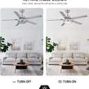 Ceiling Fan with Lights Remote Control, Modern Minimalist,6 Speeds 3 Color Dimmable Light, Brushed Nickel 52 Inch Stainless Steel 5 Blades for Kitchen Garage Dining RoomSilver
