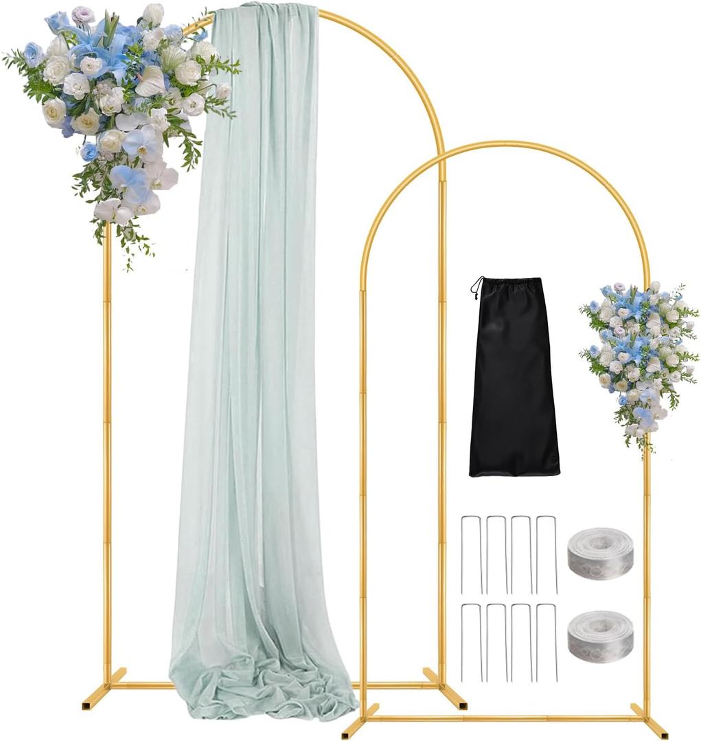 Arch Backdrop Stand, 7.2FT 6FT Wedding Arch Gold Set of 2, Metal Balloon Arch Kit Stand with Base for Gender Reveal Ceremony Birthday Anniversary Bridal Graduation Party Event Background Decoration