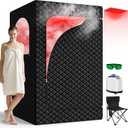 Portable Infrared Sauna Box for Home, Full Body Steam Sauna Tent with 660nm & 850nm Red Light Therapy Lamp, 3L 1200W Fast-Heating Steamer, Adjustable Temp & Remote Control for Relaxation, Detox Black