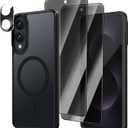 [4 in 1] Magnetic for Galaxy S25 Edge Case, 2 Pics Privacy Screen Protectors and 1 Pic Camera Protector, Fit for MagSafe, Military Grade Shockproof Translucent Matte Galaxy S25Edge Cover, Black