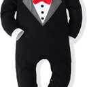 Kimocat Baby Boy Romper Tuxedo Jumpsuit Gentleman One-Piece Button-Down Bowtie Wedding Suit Bodysuit (0-6 Months, Black&red Bowtie)