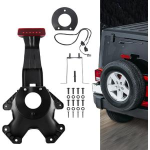 Spare Tire Holder Mounting Bracket Tire Carrier for Jeep Wrangler JK 07-18 with 3rd Third Brake Light Accessories 55397217AJ 68048581AA Aluminum Alloy Carrier Bracket(Red Lens)