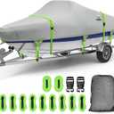 UIRWAY Boat Cover Waterproof, Heavy Duty 1200D Boat Tarp with Reflective Strips, Bass Boat Covers for Trailering & Mooring, Fits V-Hull Fishing Runabout Yacht, Length: 20'-22' Beam Width up to 100" (Gray)