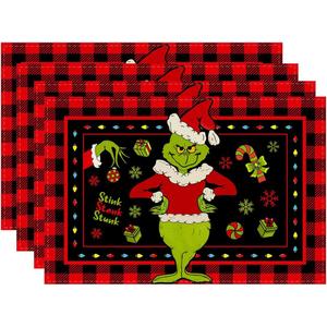 Christmas Placemats Set of 4 12x18 Inch Christmas Place Mats Xmas Winter Table Mats for Party Kitchen Dining Decoration