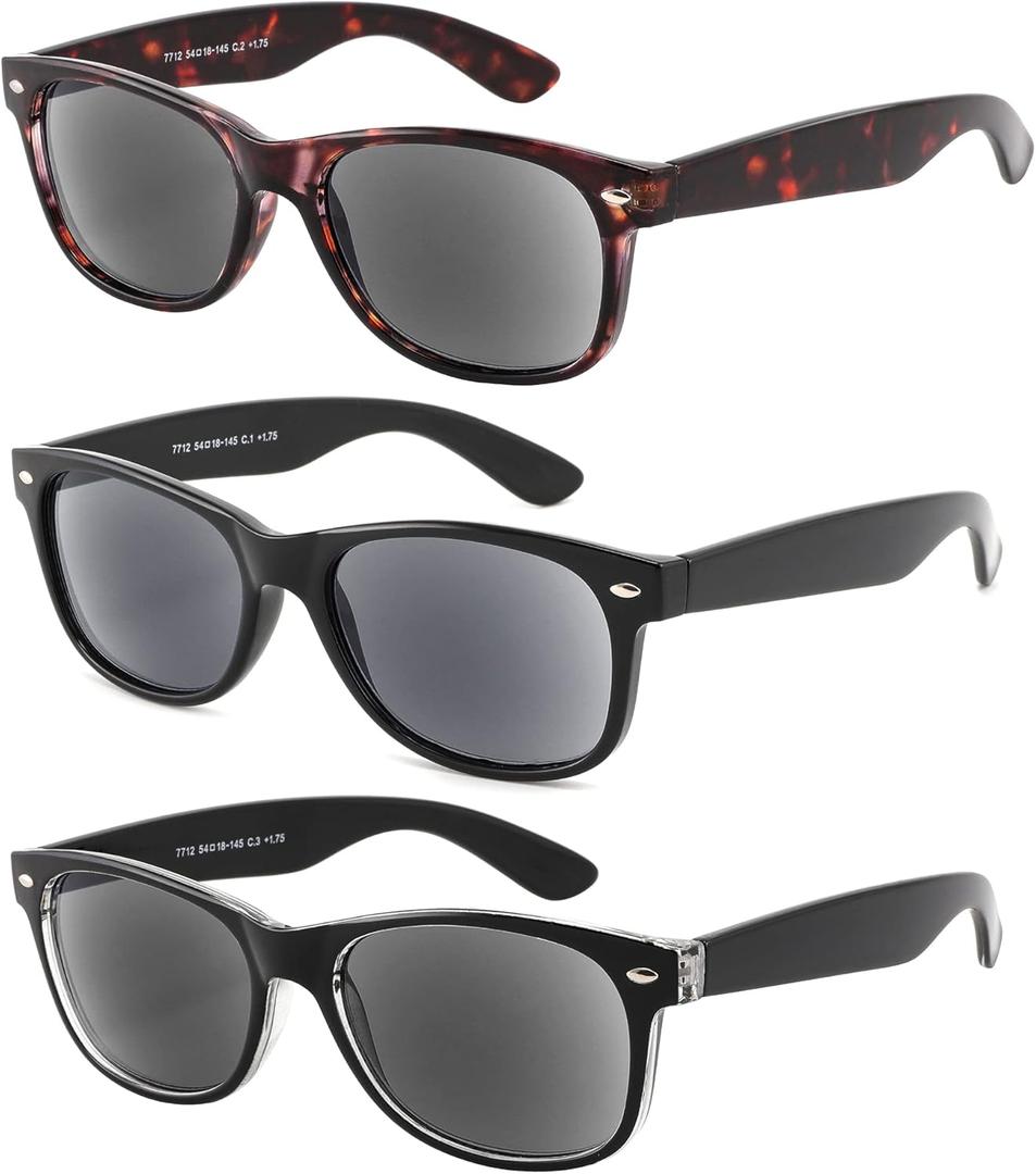 Yogo Vision Reader Sunglasses for Women and Men, UV400 Tinted Reading Sunglasses 3-Pk (Black, Brown Havana, Black Out Transparent Clear Inner)