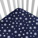 Pack and Play Sheets, 2 Pack Mini Crib Sheets, Stretchy Playard Fitted Sheet, Compatible with Graco Pack n Play, Soft and Breathable Material, Grey & Navy 