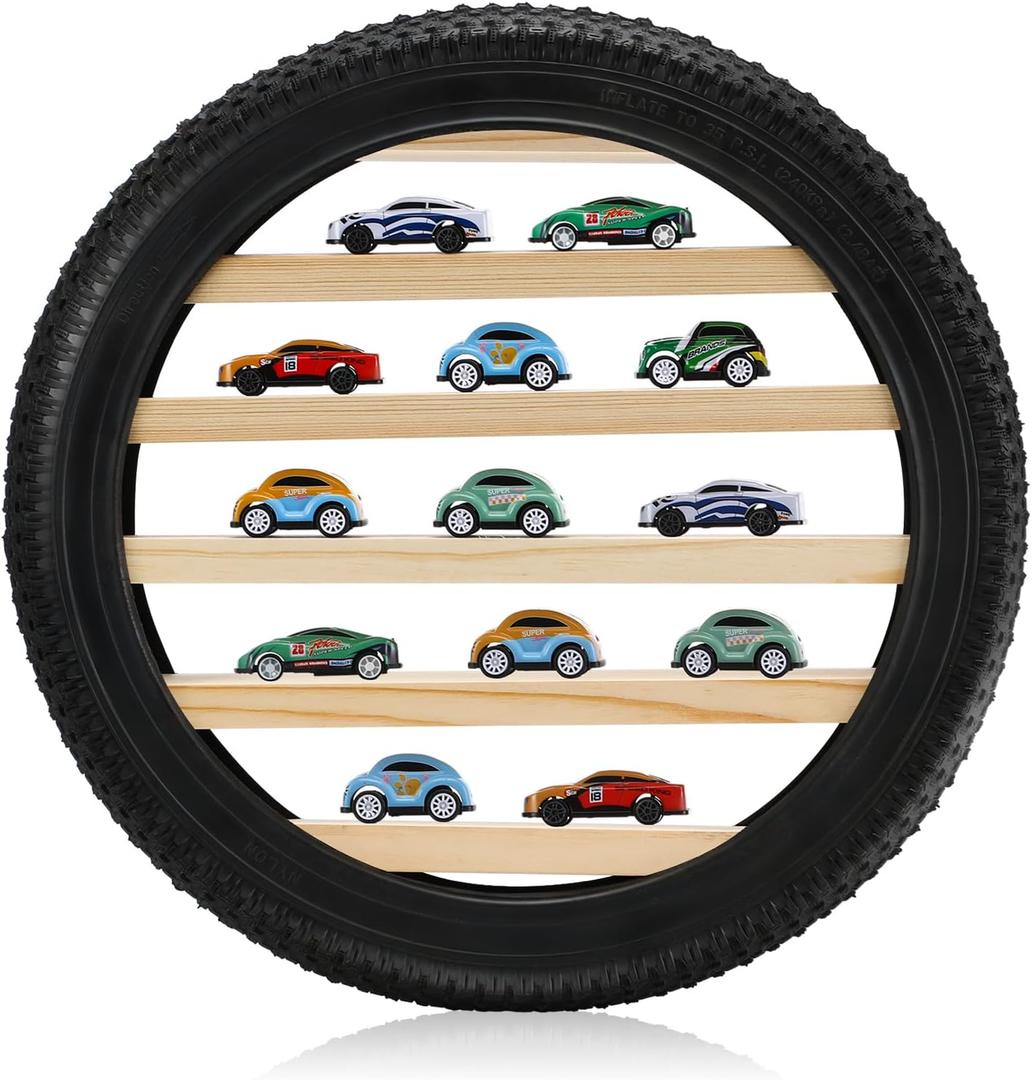 Lineshading Tire Toy Box Wall Car Display Shelf Model Car Display Case Stand for 1/64 Collectibles Cars,Collectibles,Toy Figurines(Diameter 16 Inches)