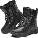 Rominz Womens Winter Snow Boots with Zipper Warm Fur Lined Mid Calf Ankle Booties for Women Comfortable Outdoor Anti Slip Boots (9, Black)