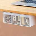 Under Desk Drawer Storage with 3 Drawers, Large Desk Drawer Attachment for office, Drawer Organizer Slide Out, Plastic Stick on Drawer White