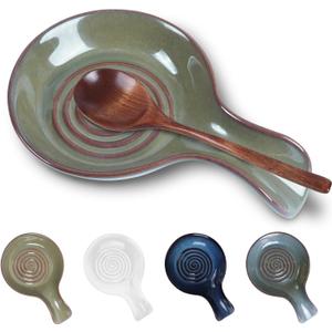 JINIHFW Spoon Rest for Kitchen, Ceramic Spoon Holder for Stove Top, Cooking Spoon Holder,Kitchen Spoon Rest,Heat Resistant Utensil Rest for Countertop,1 PCS (Green)