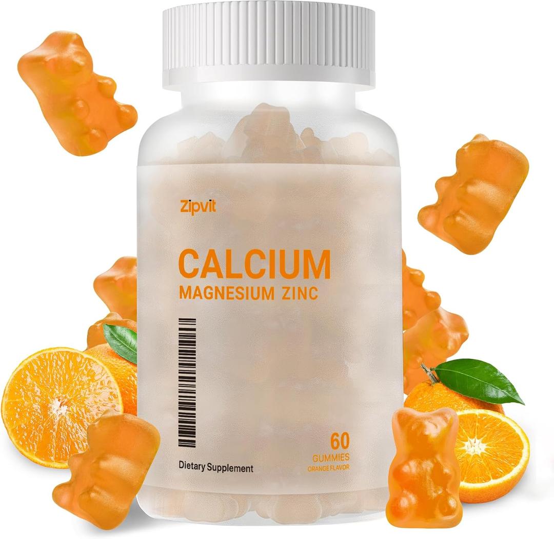 Calcium Magnesium Zinc Gummies with Vitamin D3 & K2 - High Potency Enhanced Absorption -60 Orange Gummies Flavored Exp 11-2026