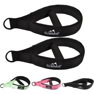 Pilates Double Loop Straps for Pilates Reformer, Fitness Metal D Ring Straps Handle, Pilate Accessories Yoga Wristbands Exercise Straps for Gym Home Workout 2PCS (Black with Handle)