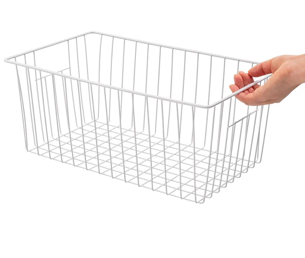 Freezer Basket Organizer, Refrigerator Metal Wire Storage Divider, Household Container Bins with Handles for Kitchen, Pantry, Cabinet, Closets - Pearl White (4, 16in x 9in x 7in)
