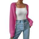 Women Open Front Cable Knit Crop Cardigan Casual Loose Fit Long Sleeve Drop Shoulder Knitted Crop Bolero Shrugs S Pink