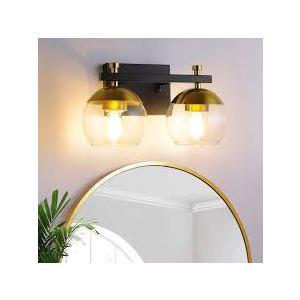 Jdvads 2 Light Bathroom Vanity Light, Black Bathroom Light Fixtures with Clear Glass Shade and Metal Base, Matted Black Bathroom Lights Over Mirror for Bathroom/Living Room/Kitchen