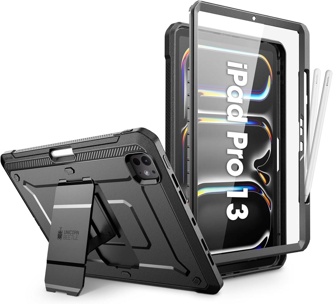 SUPCASE for iPad Pro 13 Inch Case M4 2024 7th Generation with Pencil Holder (Unicorn Beetle Pro), [Built-in Screen Protector & Stand] Full-Body Rugged Cover for iPad Pro 13 Inch M4 2024 7th Gen, Black (iPad Pro 13", Black)