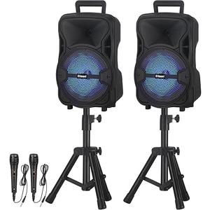 Portable PA System with Stands for Indoor and Outdoor, DJ Speaker with Dual 8", Wireless Party Speaker with Microphone TWS/AUX/USB