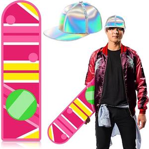 Zoooyawn Back to the Future Halloween Costume Accessories Including Shiny Silver Holographic Baseball Hat Skateboard Prop for Adult Women Men Cosplay Party Supplies
